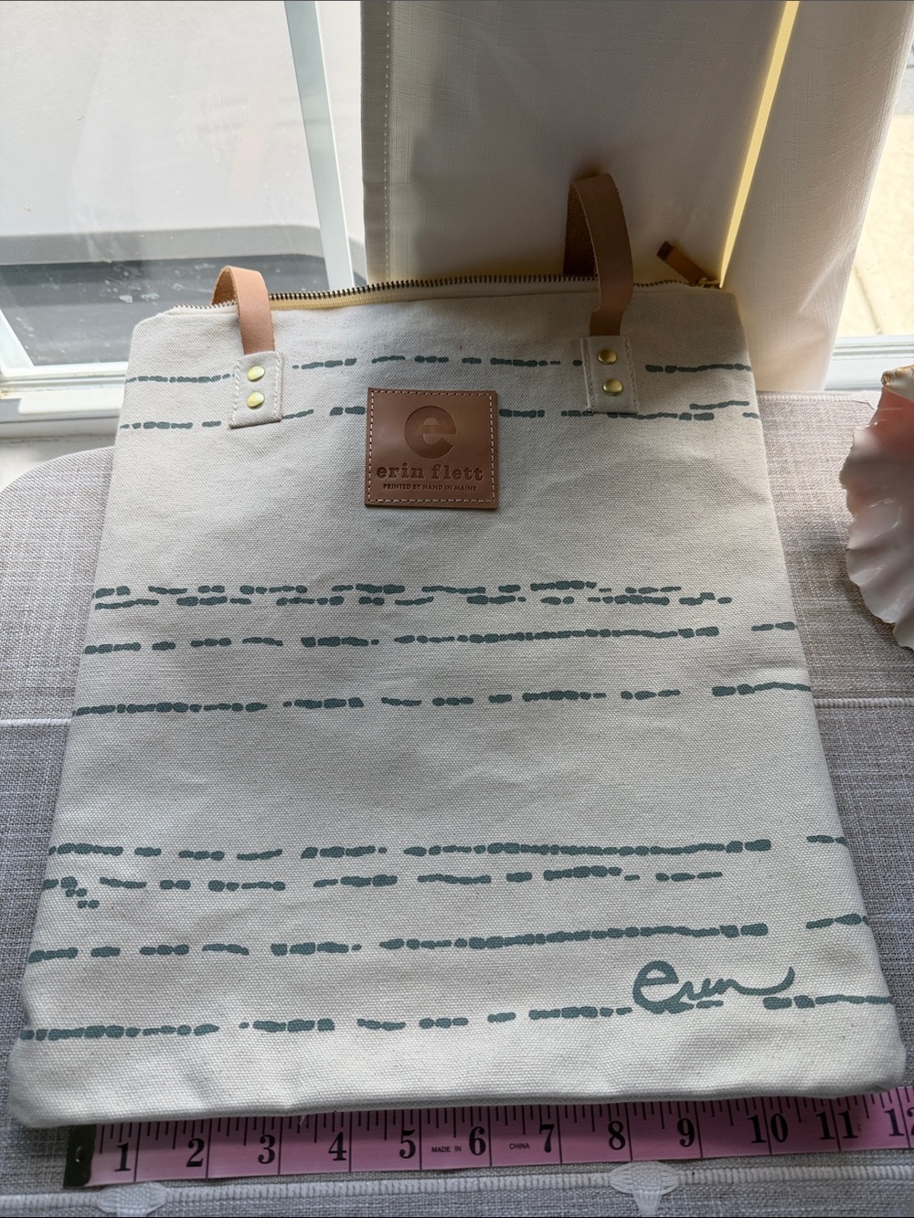 Erin Flett Cream Canvas Tote Bag with grey Accent